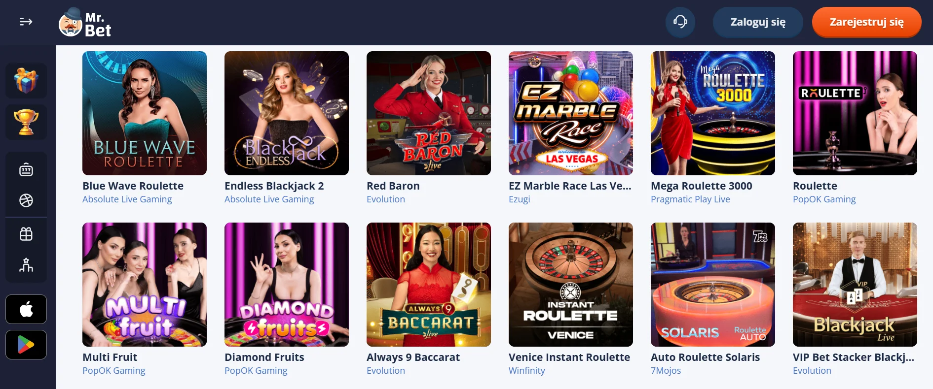 MrBet Casino - asortyment gier Live